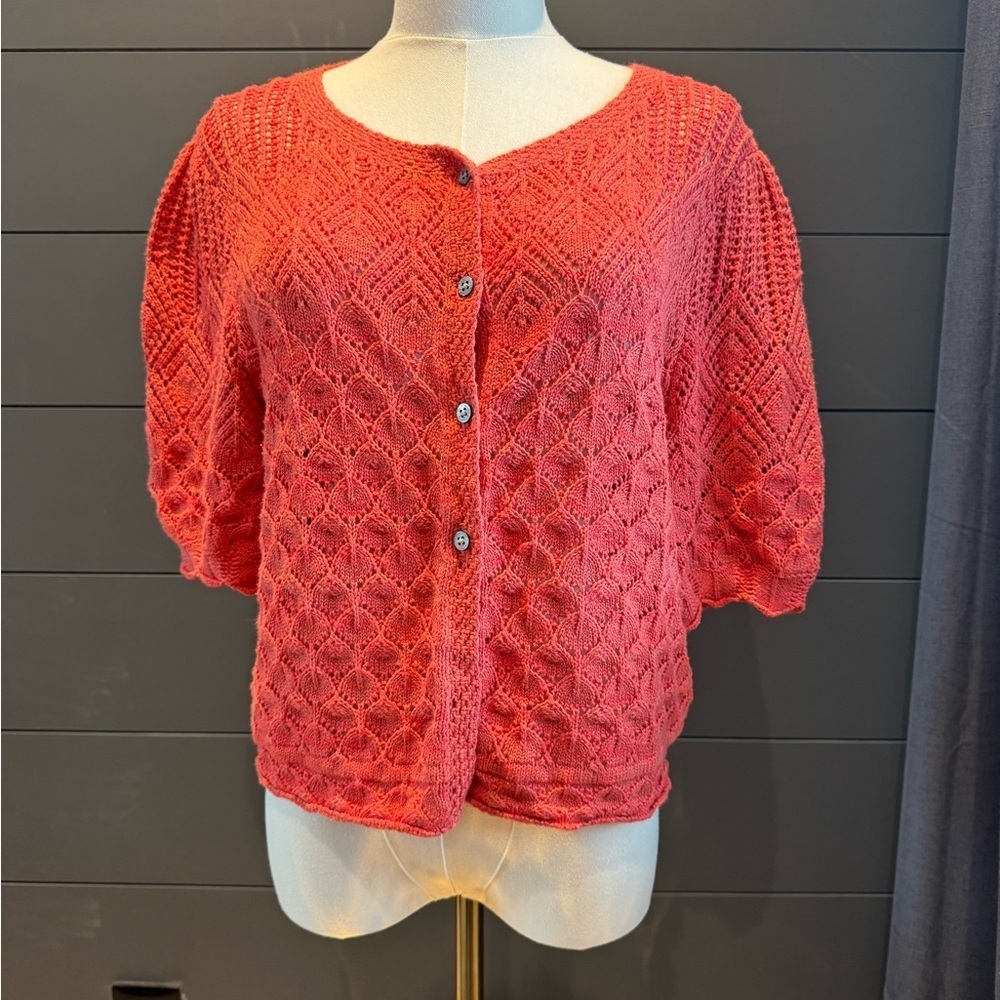 Sundance Jocelyn Coral Knit Button-Up Sweater Feminine Lightweight Cottagecore
